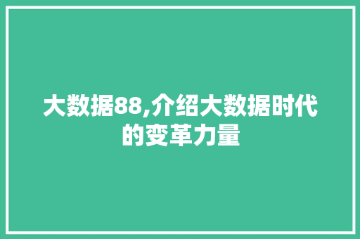 大数据88,介绍大数据时代的变革力量