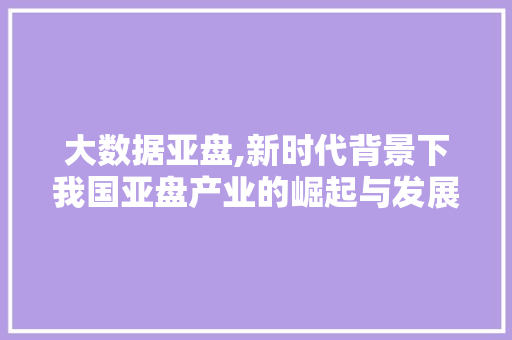 大数据亚盘,新时代背景下我国亚盘产业的崛起与发展