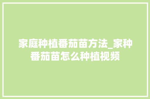 家庭种植番茄苗方法_家种番茄苗怎么种植视频 家庭种植番茄苗方法_家种番茄苗怎么种植视频 番茄种植技巧