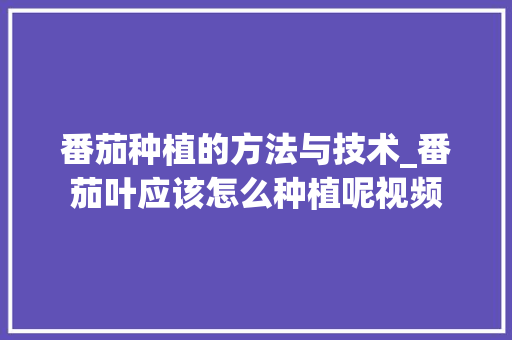 番茄种植的方法与技术_番茄叶应该怎么种植呢视频 番茄种植的方法与技术_番茄叶应该怎么种植呢视频 种植技巧