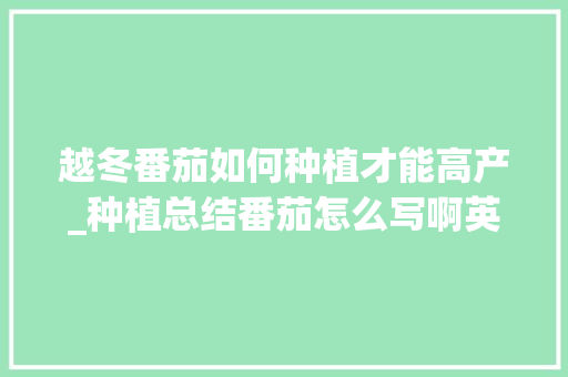 越冬番茄如何种植才能高产_种植总结番茄怎么写啊英语 越冬番茄如何种植才能高产_种植总结番茄怎么写啊英语 花朵知识