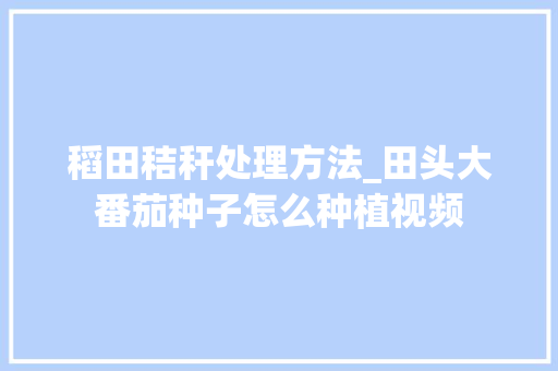 稻田秸秆处理方法_田头大番茄种子怎么种植视频