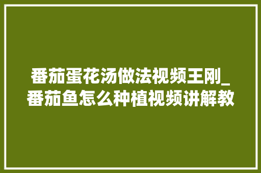 番茄蛋花汤做法视频王刚_番茄鱼怎么种植视频讲解教程
