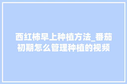 西红柿早上种植方法_番茄初期怎么管理种植的视频