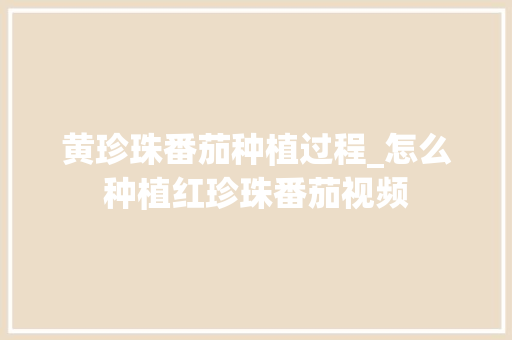 黄珍珠番茄种植过程_怎么种植红珍珠番茄视频