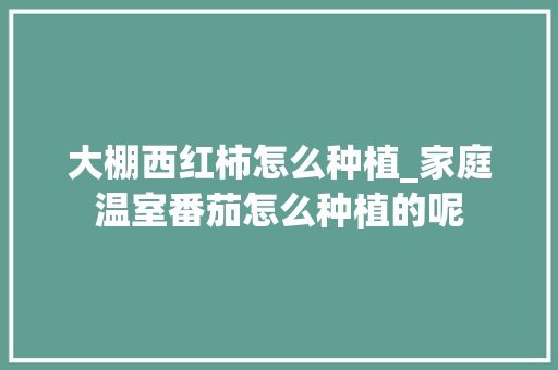 大棚西红柿怎么种植_家庭温室番茄怎么种植的呢