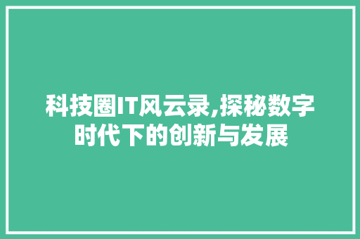 科技圈IT风云录,探秘数字时代下的创新与发展