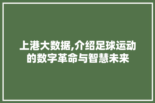 上港大数据,介绍足球运动的数字革命与智慧未来