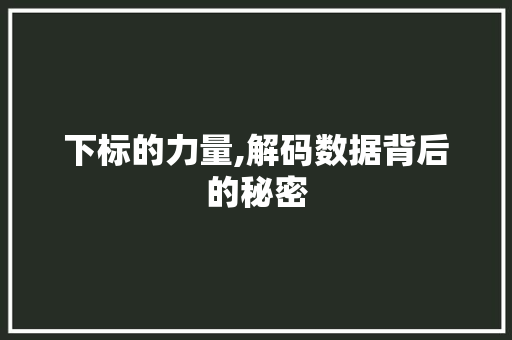 下标的力量,解码数据背后的秘密 下标的力量,解码数据背后的秘密