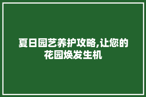 夏日园艺养护攻略,让您的花园焕发生机