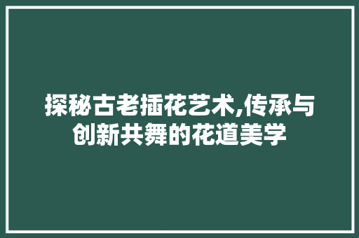 探秘古老插花艺术,传承与创新共舞的花道美学