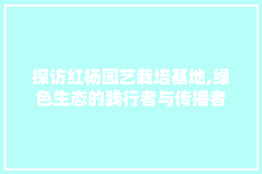 探访红杨园艺栽培基地,绿色生态的践行者与传播者