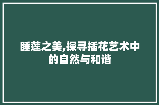 睡莲之美,探寻插花艺术中的自然与和谐 番茄种植技巧