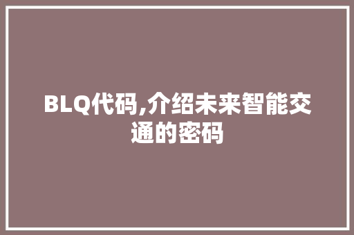 BLQ代码,介绍未来智能交通的密码