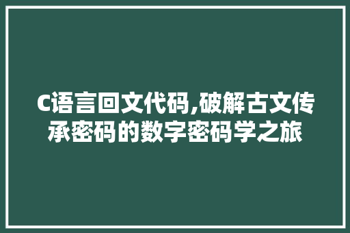 C语言回文代码,破解古文传承密码的数字密码学之旅