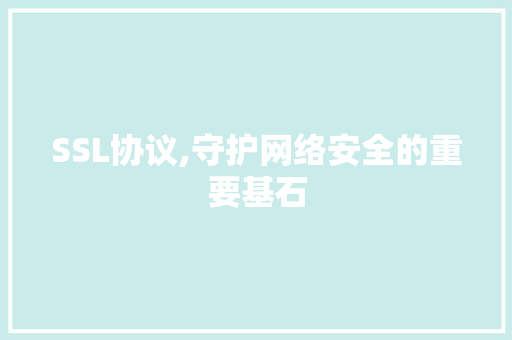 SSL协议,守护网络安全的重要基石
