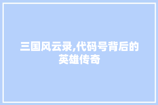 三国风云录,代码号背后的英雄传奇