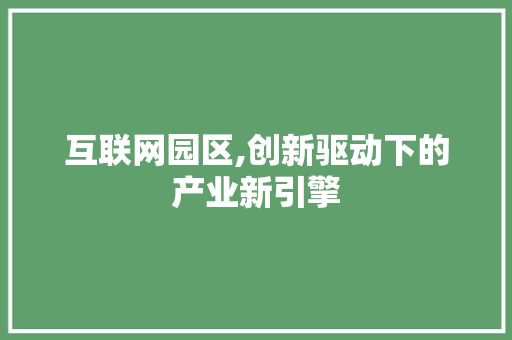 互联网园区,创新驱动下的产业新引擎
