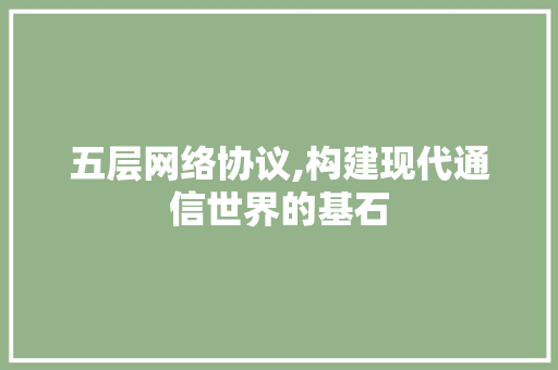 五层网络协议,构建现代通信世界的基石 五层网络协议,构建现代通信世界的基石