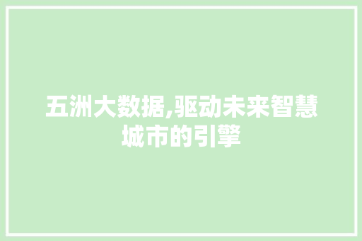 五洲大数据,驱动未来智慧城市的引擎 花朵知识