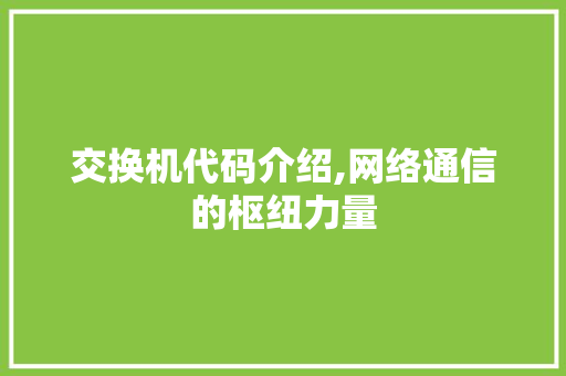 交换机代码介绍,网络通信的枢纽力量