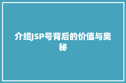 介绍JSP号背后的价值与奥秘
