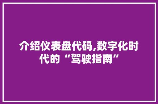 介绍仪表盘代码,数字化时代的“驾驶指南”