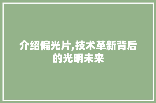 介绍偏光片,技术革新背后的光明未来