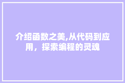 介绍函数之美,从代码到应用，探索编程的灵魂