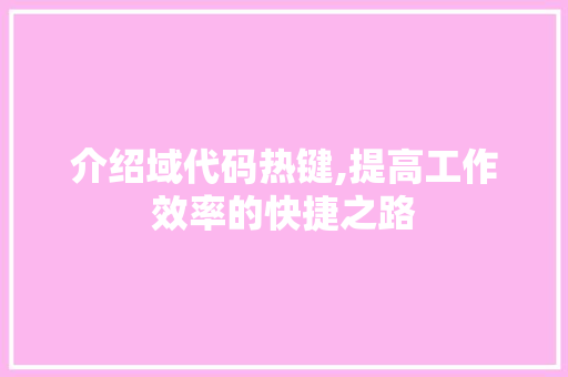 介绍域代码热键,提高工作效率的快捷之路