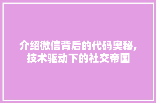 介绍微信背后的代码奥秘,技术驱动下的社交帝国