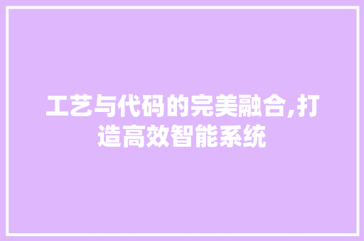 工艺与代码的完美融合,打造高效智能系统