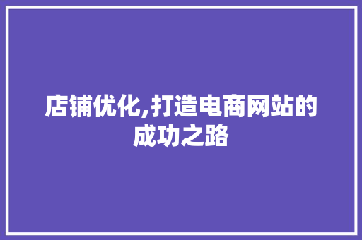 店铺优化,打造电商网站的成功之路