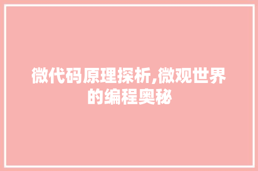 微代码原理探析,微观世界的编程奥秘