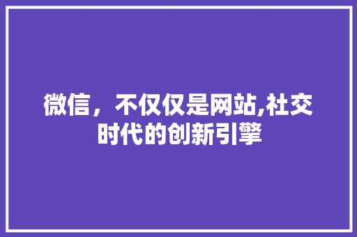 微信，不仅仅是网站,社交时代的创新引擎