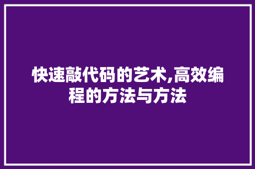 快速敲代码的艺术,高效编程的方法与方法
