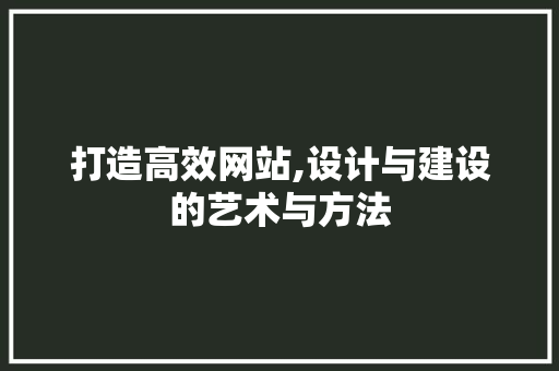 打造高效网站,设计与建设的艺术与方法