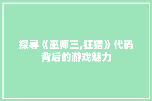 探寻《巫师三,狂猎》代码背后的游戏魅力