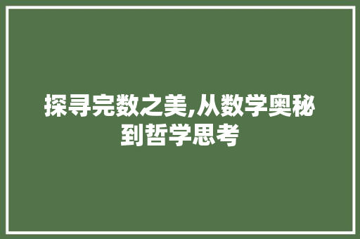 探寻完数之美,从数学奥秘到哲学思考