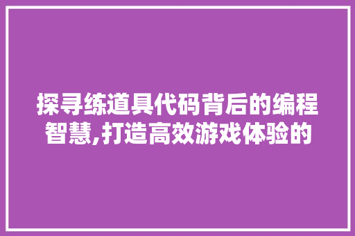 探寻练道具代码背后的编程智慧,打造高效游戏体验的方法