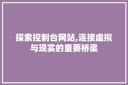 探索控制台网站,连接虚拟与现实的重要桥梁
