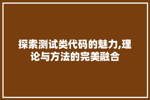 探索测试类代码的魅力,理论与方法的完美融合