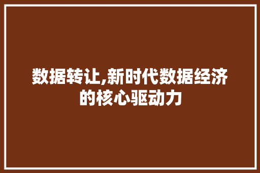 数据转让,新时代数据经济的核心驱动力