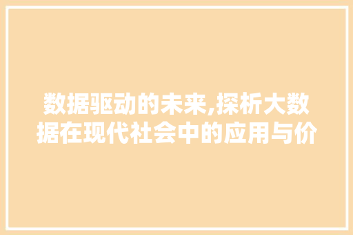数据驱动的未来,探析大数据在现代社会中的应用与价值