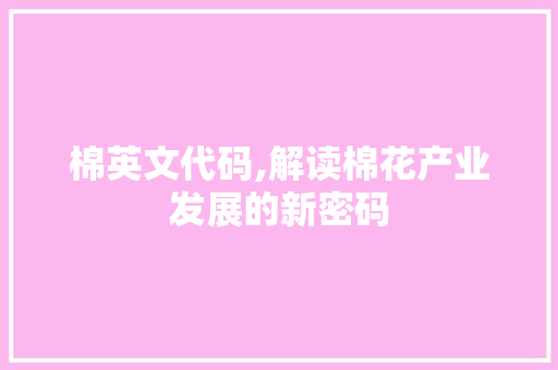 棉英文代码,解读棉花产业发展的新密码