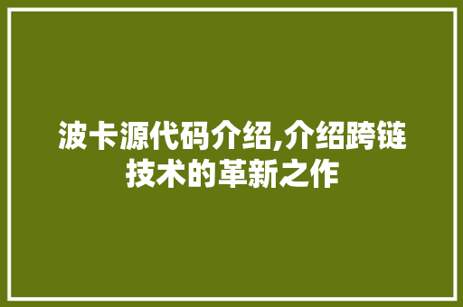波卡源代码介绍,介绍跨链技术的革新之作