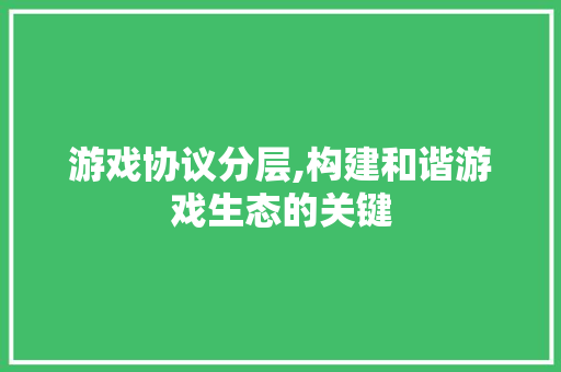游戏协议分层,构建和谐游戏生态的关键