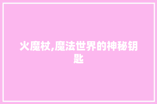 火魔杖,魔法世界的神秘钥匙