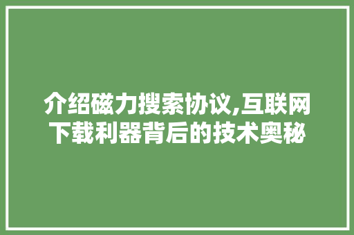 介绍磁力搜索协议,互联网下载利器背后的技术奥秘