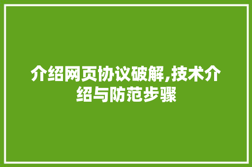 介绍网页协议破解,技术介绍与防范步骤